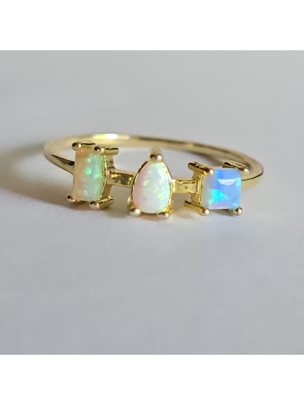 925 Sterling Silver gold tone Opal Ring